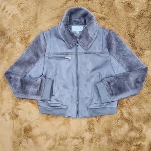 J.O.A. Womens (L), Faux Fur Dark Gray Bomber Jacket